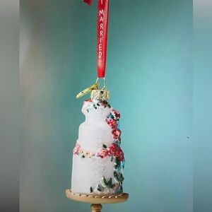 ❤️ ANTHROPOLOGIE JUST MARRIED GLASS ORNAMENT NEW